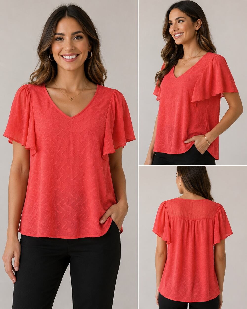 Zac & Rachel 1X NWT Coral Textured Cape Sleeve V-Neck Blouse Size 1X